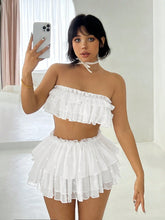 Y2k Slim Fit Cute Multi-Layer Pleated Ruffled Bustier Top+Skirt Summer Two Piece Set Kpop Style Coquette Going Out Sets Concert Outfits